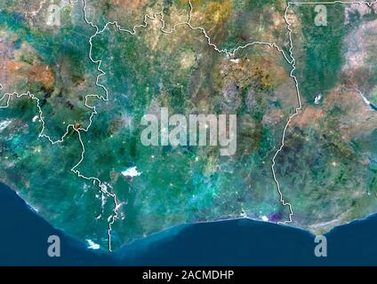 Ivory Coast, satellite image. North is at top. Natural colour satellite image showing Ivory Coast and the surrounding territories. Ivory Coast (Cote D Stock Photo