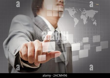hand pushing on a touch screen Stock Photo