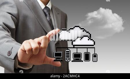 3d pixel cloud network icon Stock Photo