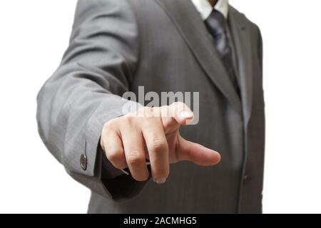 hand pushing a button on a touch screen Stock Photo