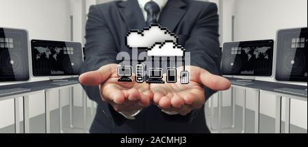 pixel 3d cloud network sign Stock Photo