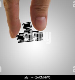 hand picks pixel 3d cloud network sign Stock Photo