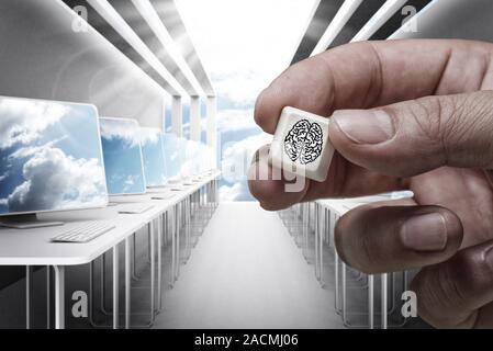 hand shows pixel brain Stock Photo