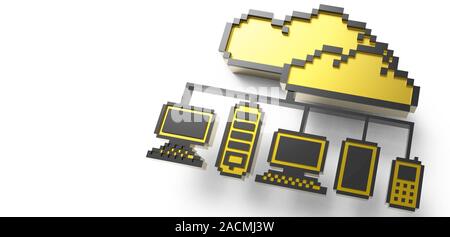 golden pixel cloud network icon sign Stock Photo