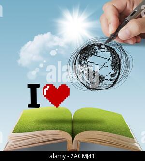 hand drawn I LOVE THE EARTH Stock Photo