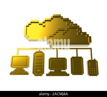 golden pixel cloud network icon Stock Photo