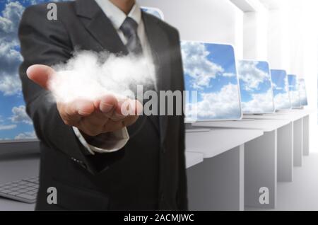 Business man hand shows cloud network concept Stock Photo