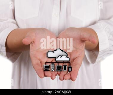 3d pixel cloud network as icon Stock Photo