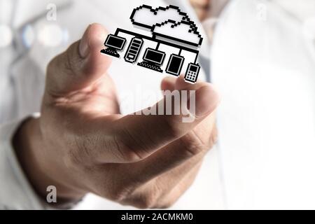3d pixel cloud network icon Stock Photo