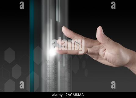 hand working on modern technology Stock Photo