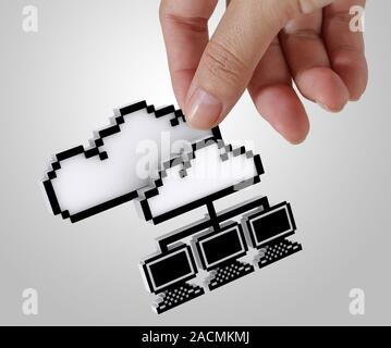 3d pixel cloud network Stock Photo