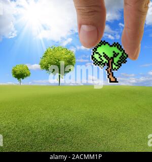 hand picks pixel tree icon Stock Photo