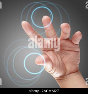 male hand working on touch screen interface Stock Photo