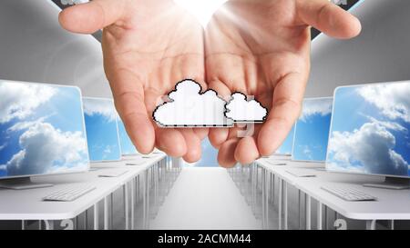 pixel cloud network icon computer Stock Photo