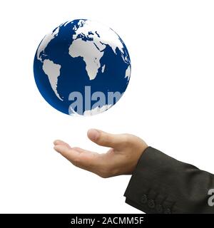 glowing earth globe in his hands Stock Photo