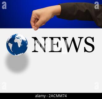 news concept with hand globe and paper board Stock Photo