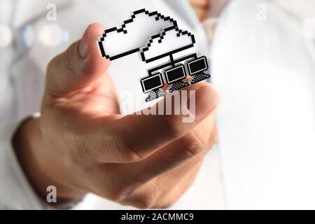 3d pixel cloud network icon Stock Photo