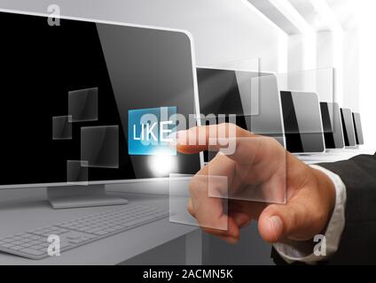 Hand pressing Like button Stock Photo