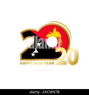 Year 2020 with Papua New Guinea Flag pattern. Happy New Year Design. Vector Illustration. Stock Vector