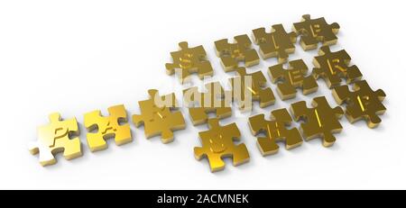 partnership written puzzle gold pieces Stock Photo