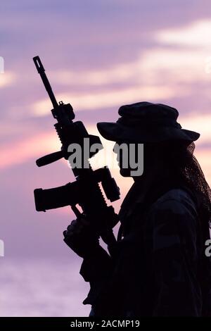 Silhouette of US soldier Stock Photo