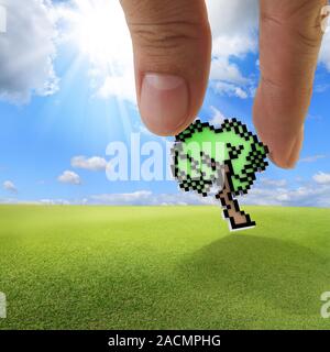 hand picks pixel tree icon Stock Photo
