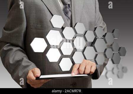 Man's hand pushing the button Stock Photo