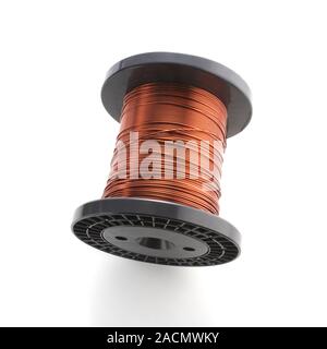 Copper wire reel. Copper (Cu) is a transition metal element. It is a soft, dense, ductile and malleable metal. It is also an excellent conductor and i Stock Photo