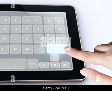 Hands holding tablet Stock Photo