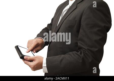 Hands holding and point on digital tablet. Stock Photo