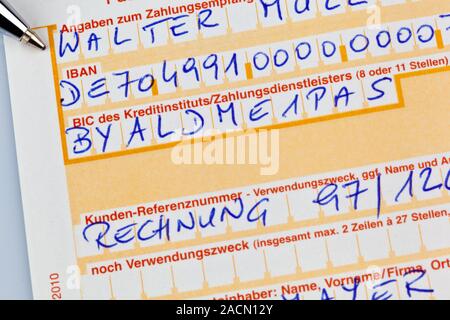 Payment slip with IBAN number Stock Photo