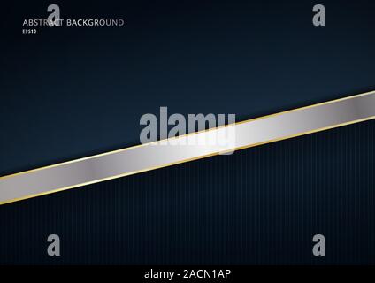 Abstract modern template dark blue background with decoration silver and gold line. Luxury style. Vector illustration Stock Vector