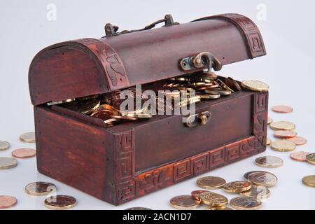 Treasure chest with Euro coins Stock Photo