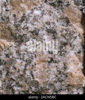 Granite is an igneous rock, one that formed from the cooling of molten rock. Within the granite are grey and pink feldspar crystals. Granite is mostly Stock Photo