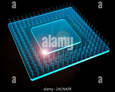 Computer processor. Computer artwork of the CPU (central processing unit) of a computer. Stock Photo