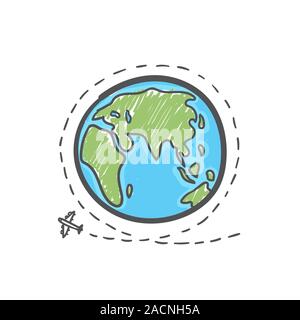 Hand drawn plane travel around the world Stock Vector Image & Art - Alamy