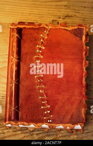 Old diary with leather cover Stock Photo