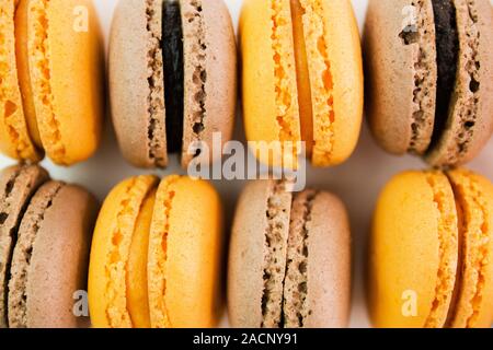 Macaroons on white background top, colorful macaroons, selective focus. Stock Photo