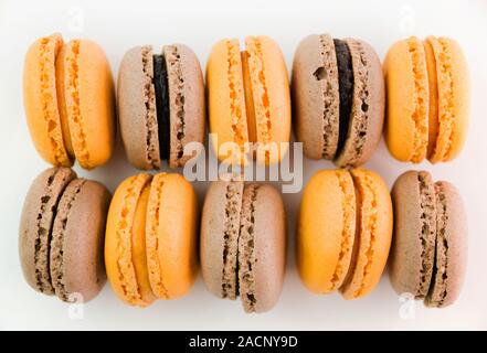 Macaroons on white background top, colorful macaroons, selective focus. Stock Photo