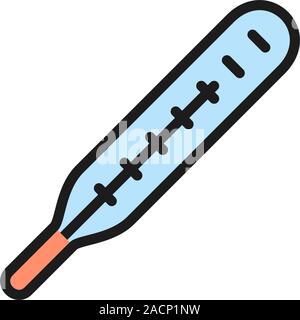 Mercury thermometer flat color icon. Isolated on white background Stock Vector
