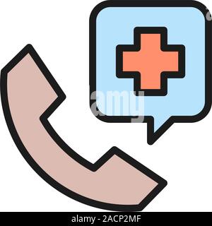 Healthcare call center, medical care flat color icon. Stock Vector