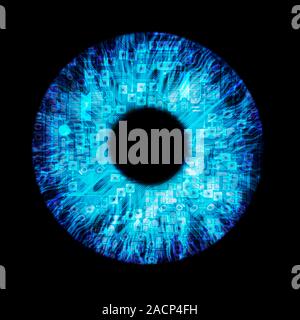 Artificial intelligence, conceptual image. Composite image of a human eye and a circuit board. Stock Photo