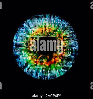 Artificial intelligence, conceptual image. Composite image of a human eye and a circuit board. Stock Photo