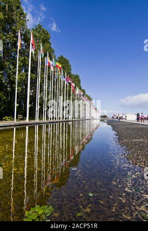 long avenue of flags from various countries of the World Stock Photo