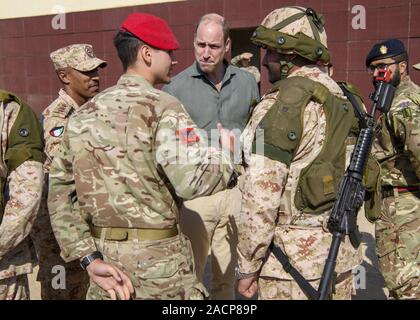 The Duke of Cambridge watches UK and Kuwaiti troops take part in Exercise Desert Warrior at the Sheikh Salim Al-Ali National Guard Camp during his tour of Kuwait and Oman. Stock Photo