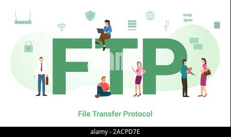ftp file transfer protocol concept with big word or text and team people with modern flat style - vector illustration Stock Photo