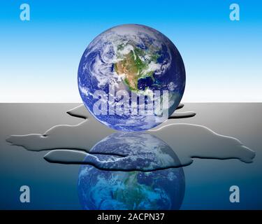 Melting ice caps, conceptual computer artwork. Stock Photo