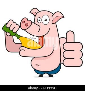Retro Cartoon Pink Illustration. Logo Element Illustration. Concept Illustration. Pig Icon. Vintage Design. Greeting Card Vector. Funny Cartoon Stock Vector