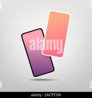 Two modern smartphones with blank screen. Mock-up of realistic Smartphones. Stock Vector