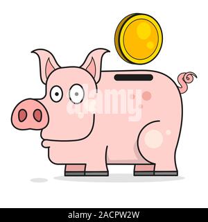 Piggy Bank Vector Illustration. Cartoon Vector Illustration. Vector Isolated. Cartoon Animal. Money Stock Vector